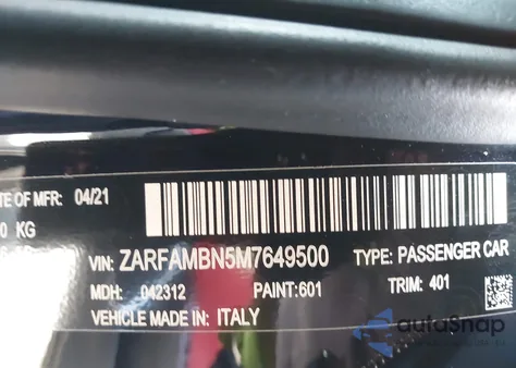 2021 Alfa Romeo Giulia Ti Sport Rwd из США, поврежденный, VIN ZARFAMBN5M7649500